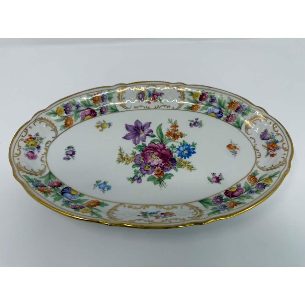 VTG Schumann Bavaria Empress US Zone Oval Porcelain Relish Dish Tray Floral Gold